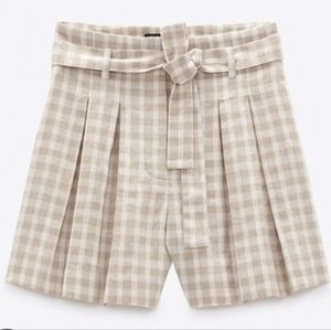 NWT Zara Gingham Linen Blend Shorts L